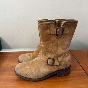 Ugg Chaney Suede Leather Tan‎ Brown Water Resistant 8" Mid Calf Boot Side Zip 8